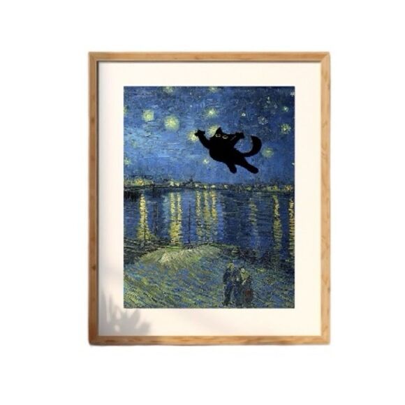 Starry Night Over the Rhône Black Cat Print - Picture 3 of 3